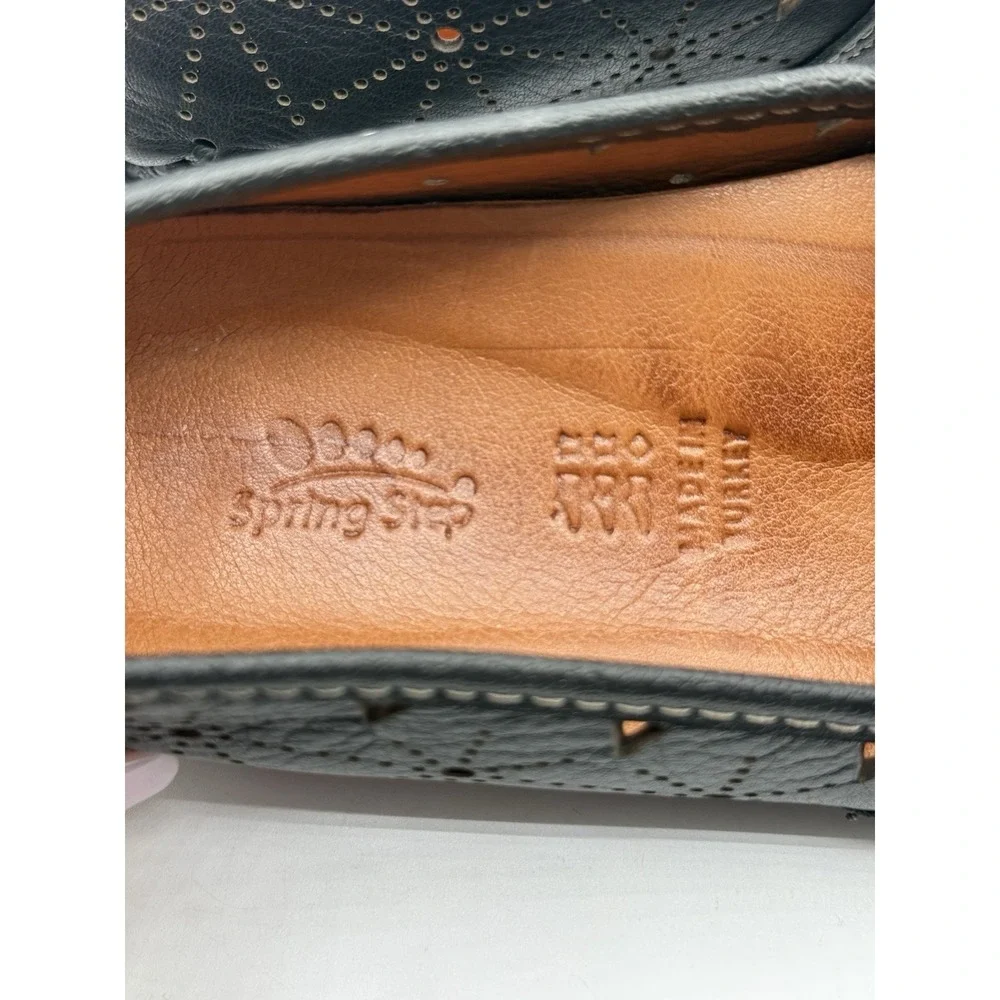 SPRING STEP Fusaro Leather Loafers‎ Flats Womens Size 8.5-9 Black Cutout NWOB